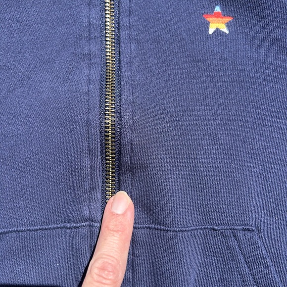 Primary navy zip up hoodie with rainbow star and striped cuffs - Picture 4 of 6